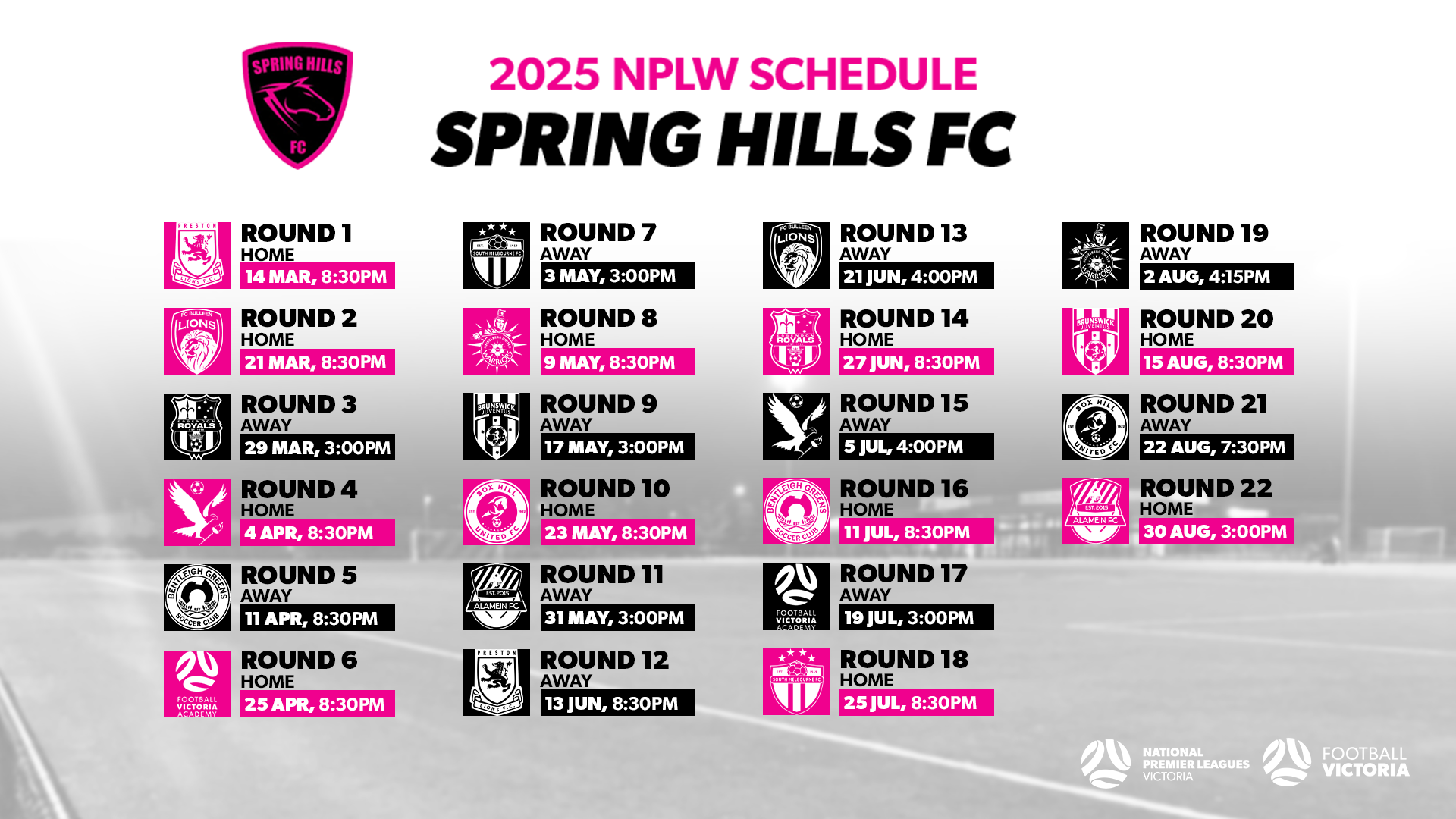 Spring Hills FC 2025 NPLW Fixtures