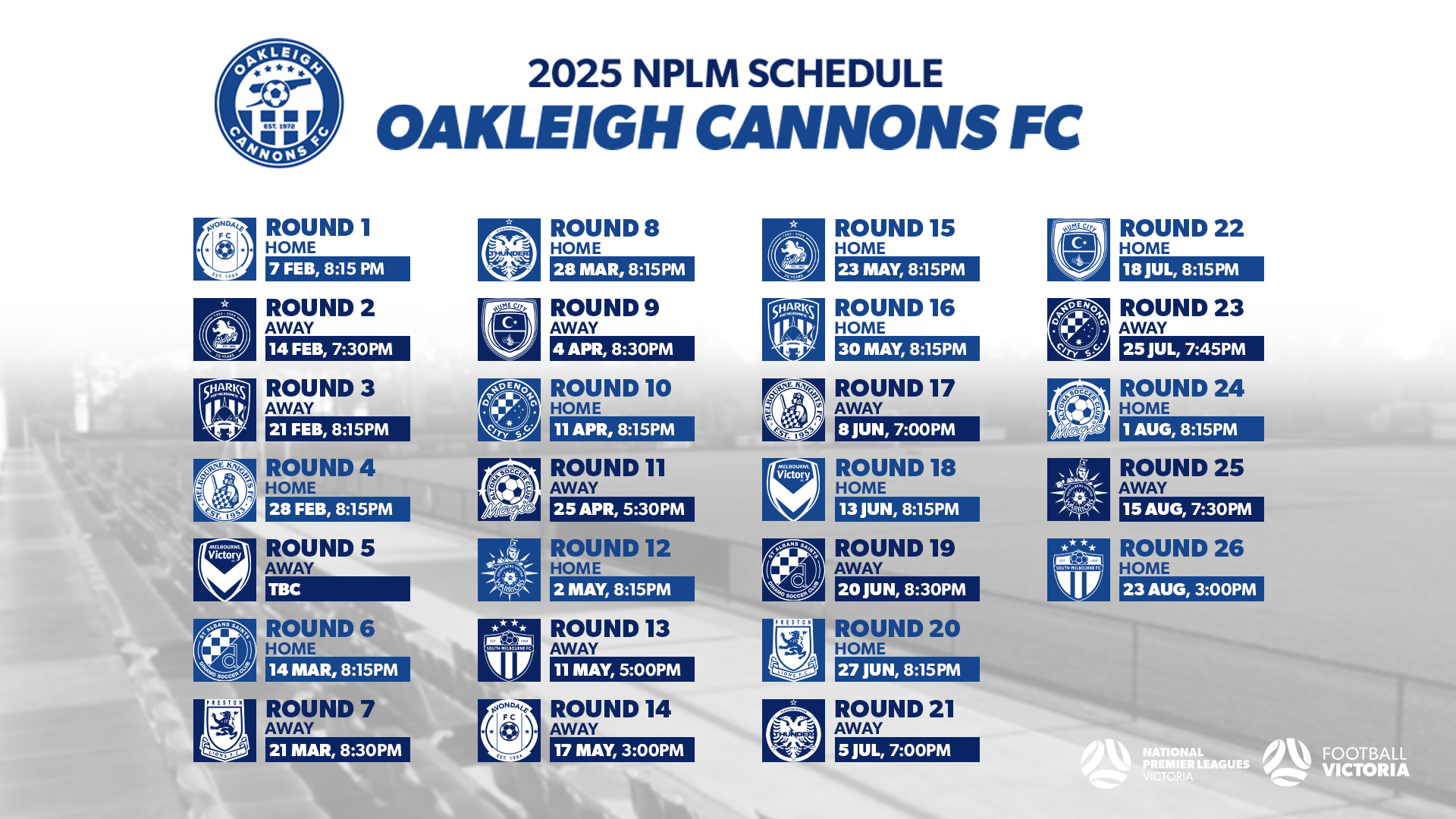 Oakleigh Cannons FC 2025 NPLM Fixture