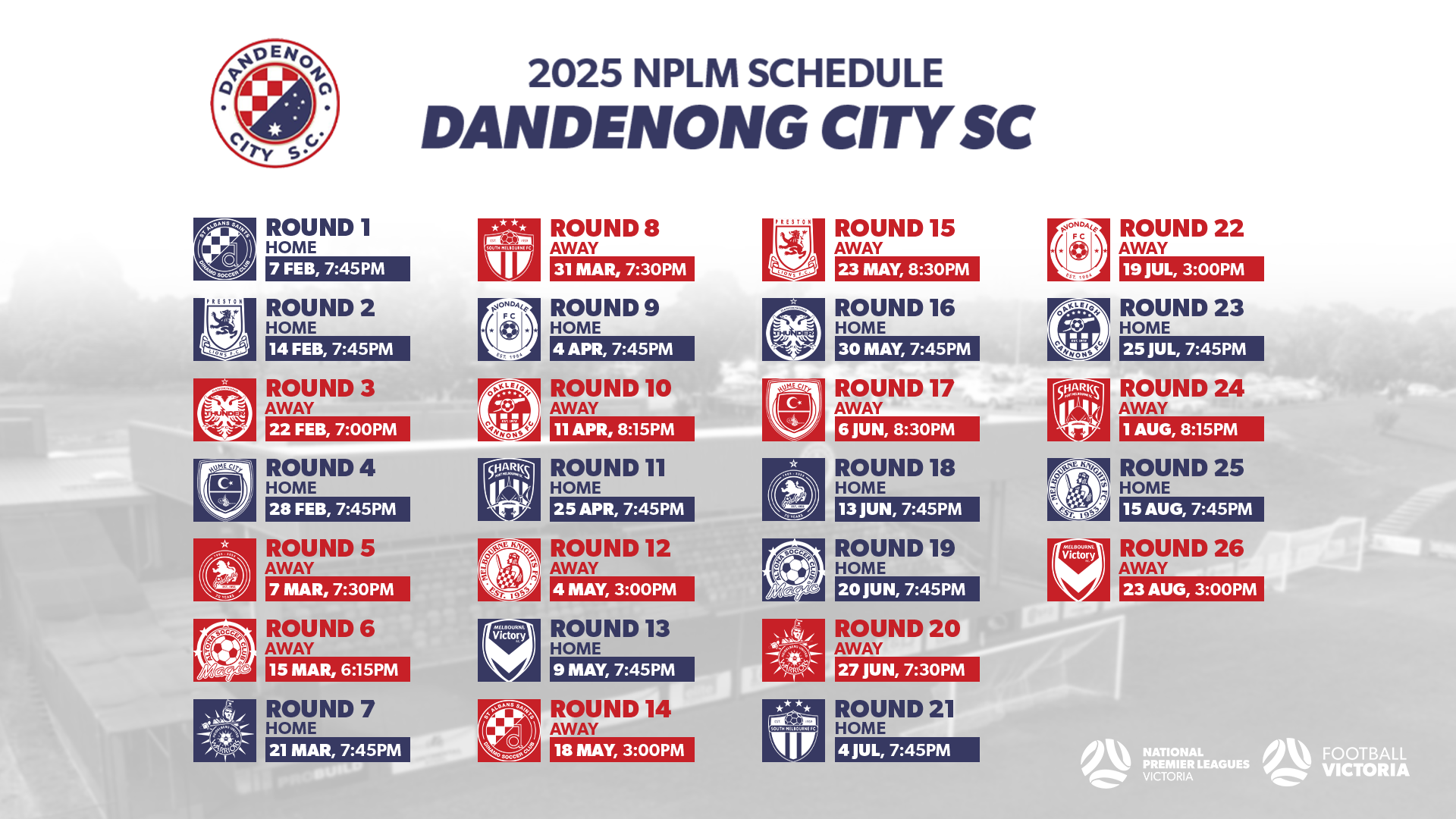Dandenong City SC 2025 NPLM Fixture