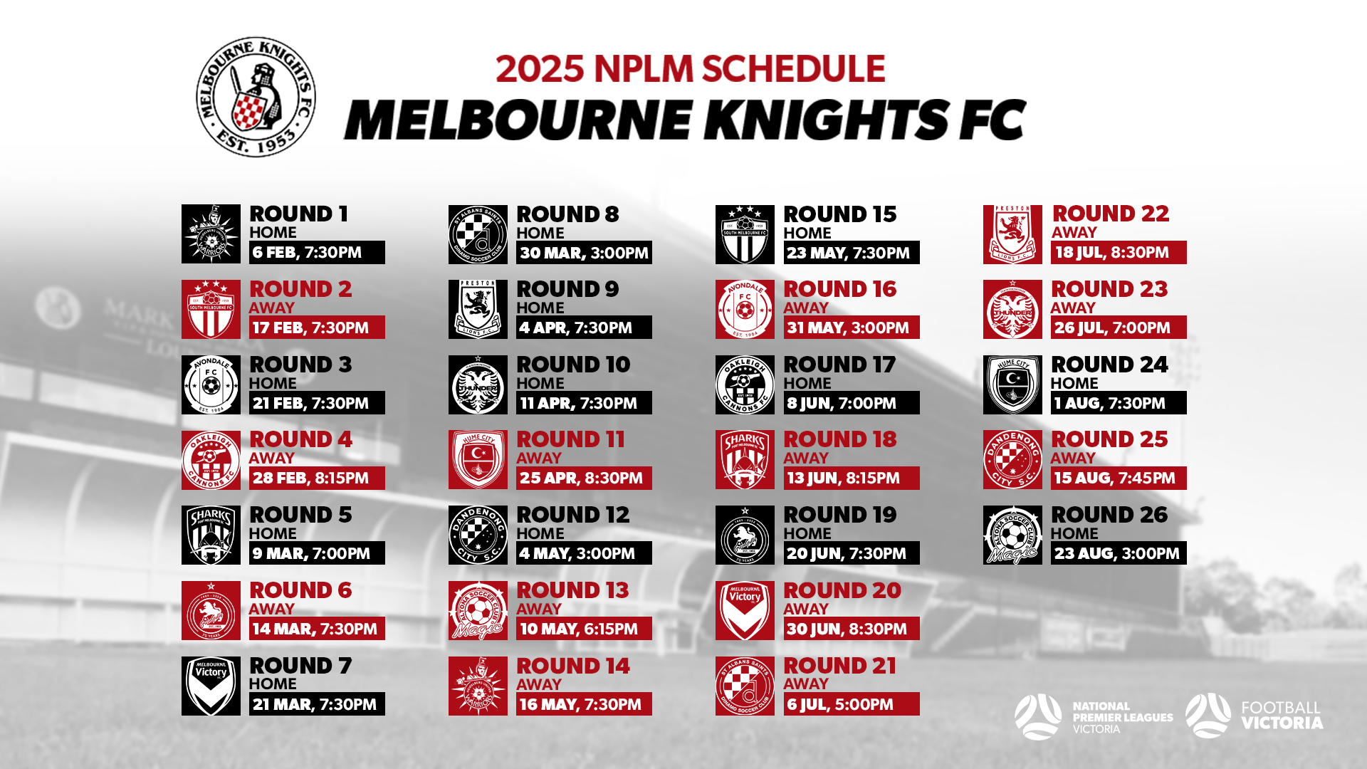 Melbourne Knights FC 2025 NPLM Fixture