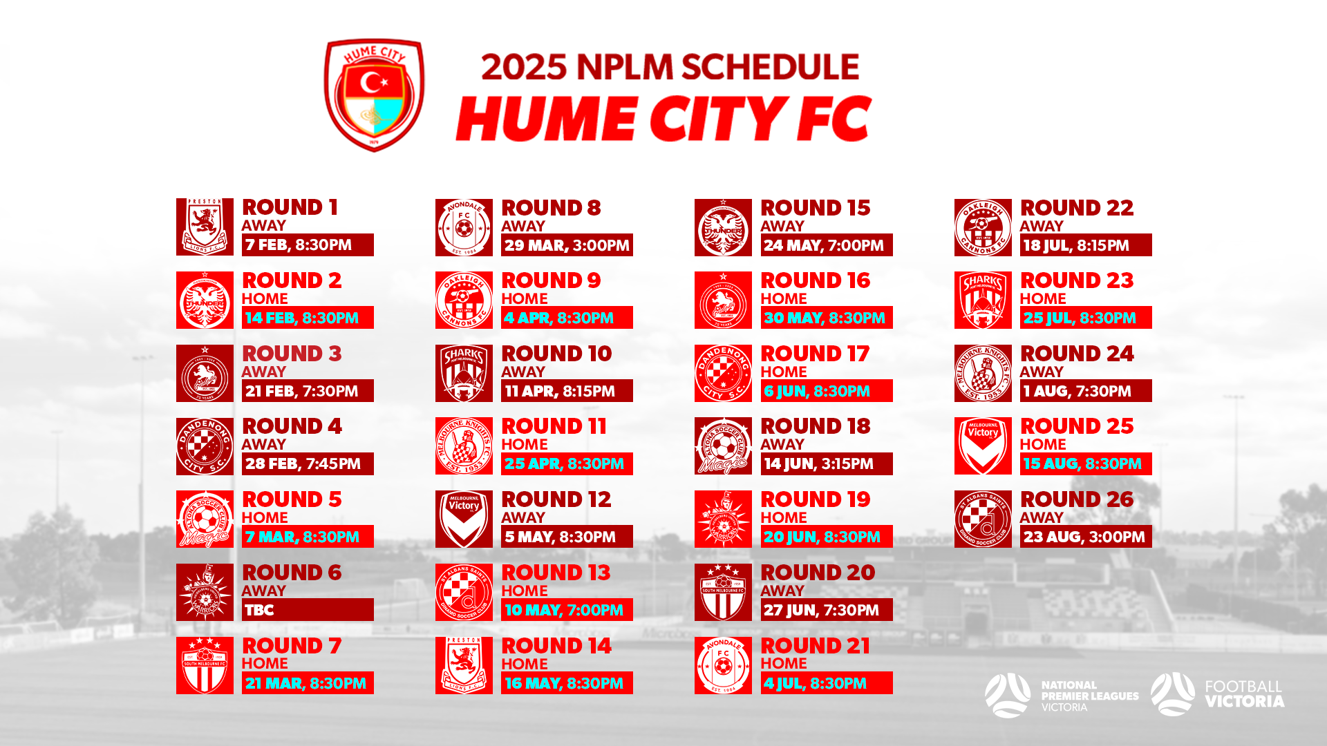 Hume City FC 2025 NPLM Fixture