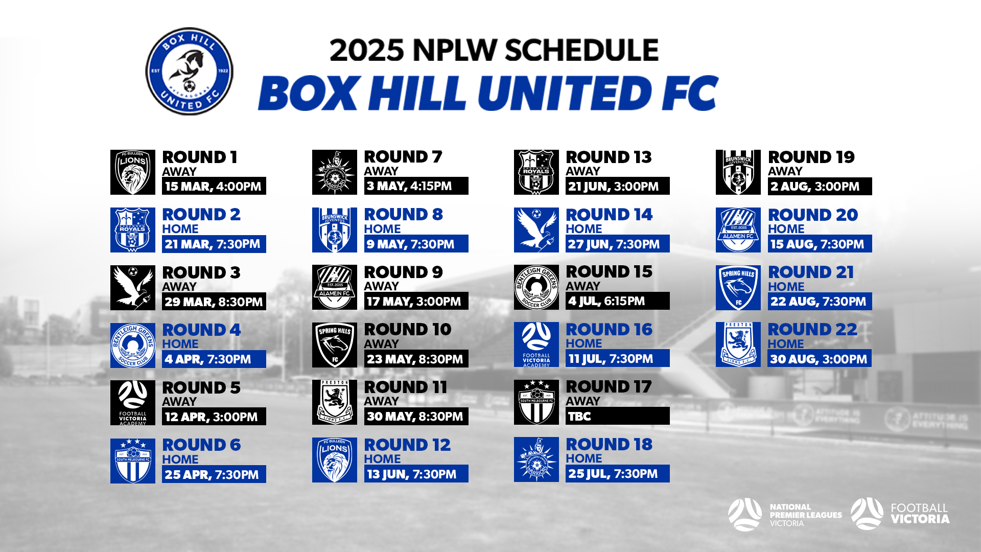 Box Hill United FC 2025 NPLW Fixtures