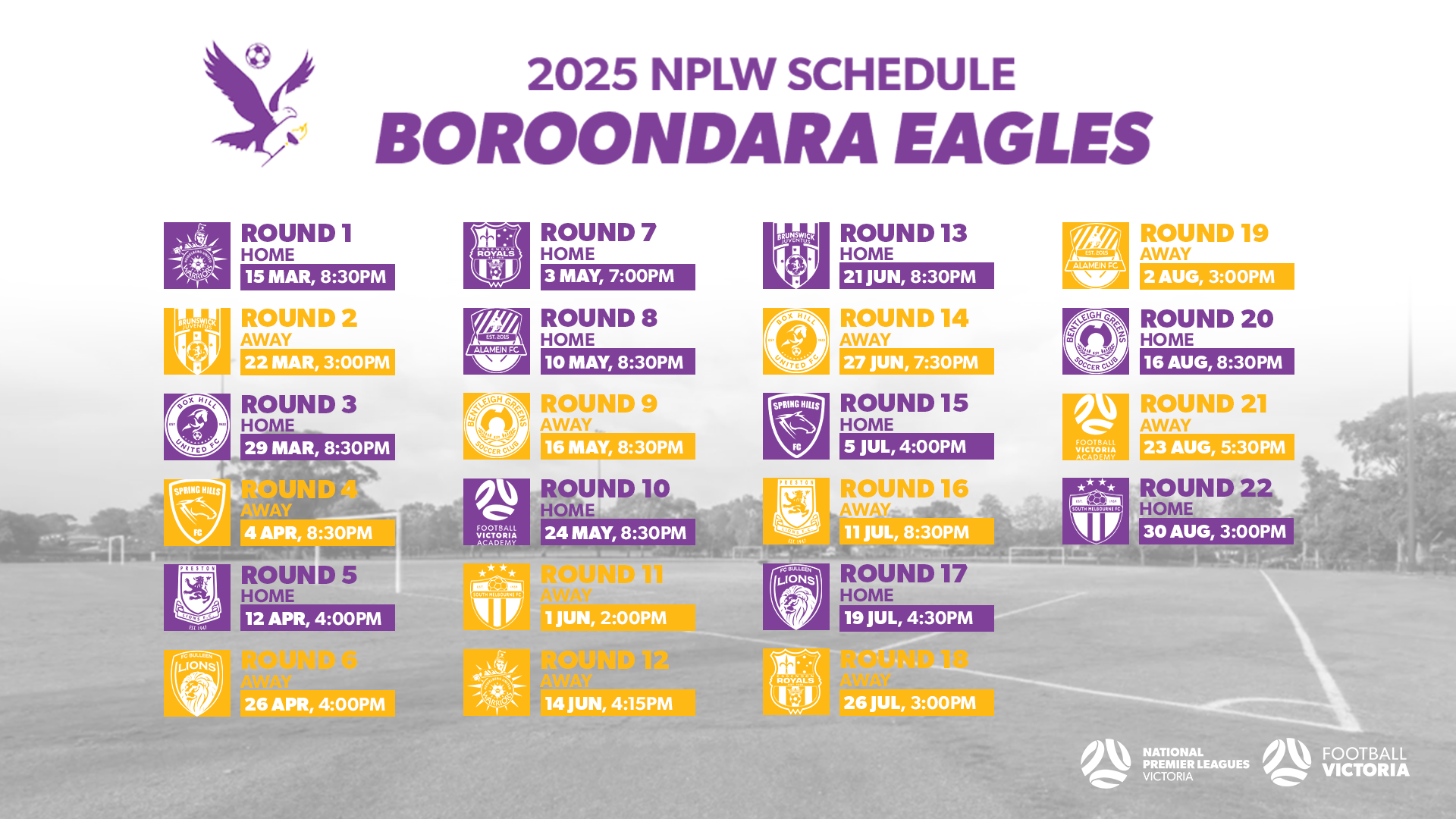Boroondara Eagles FC 2025 NPLW Fixture