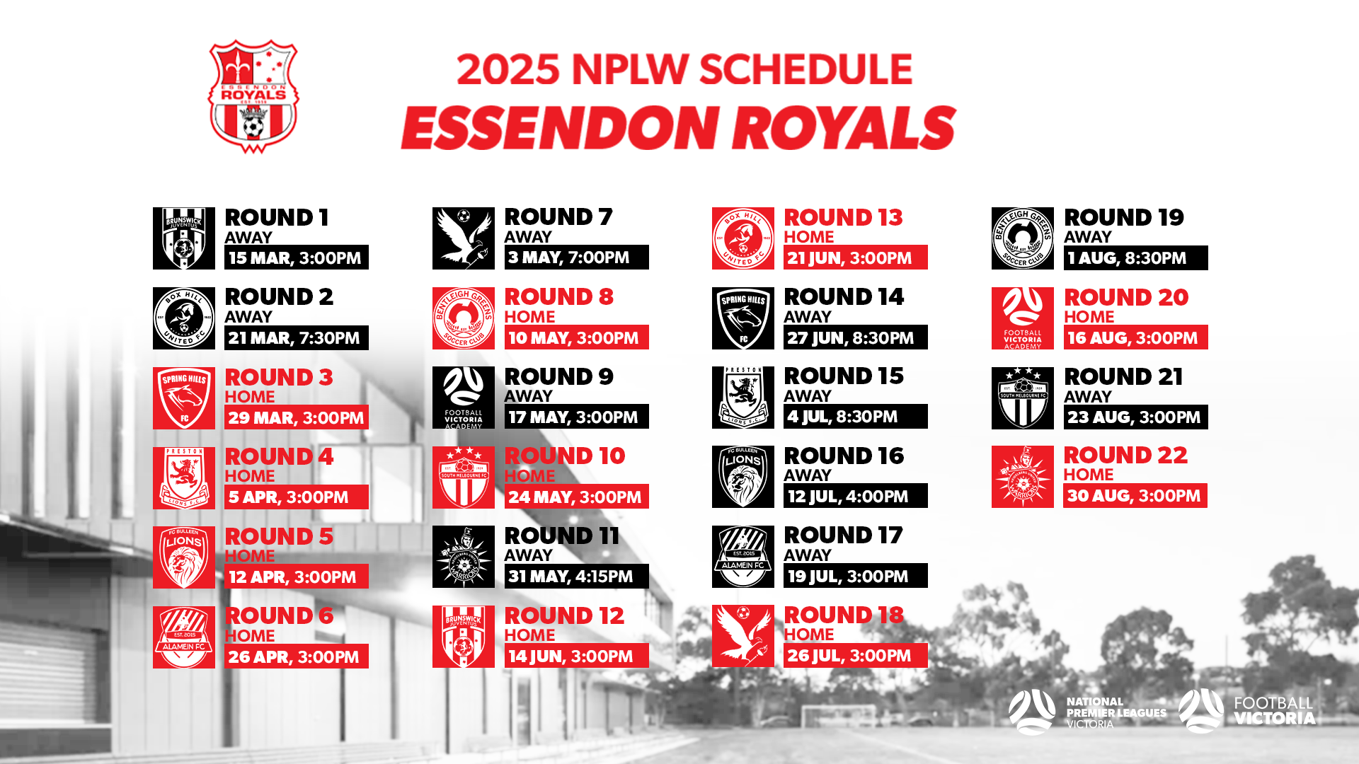 Essendon Royals SC 2025 NPLW Fixture