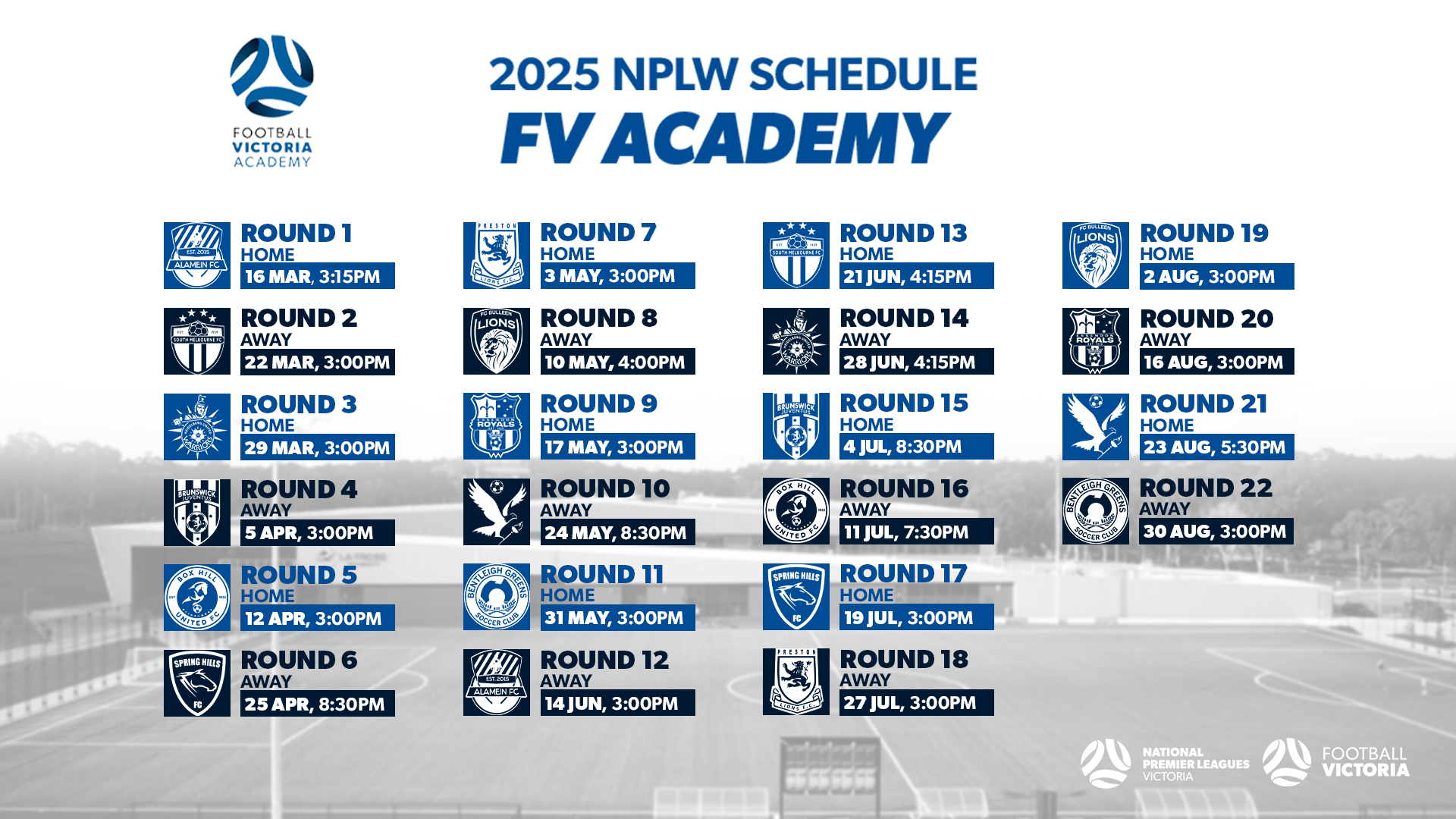 FV Academy 2025 NPLW Fixtures