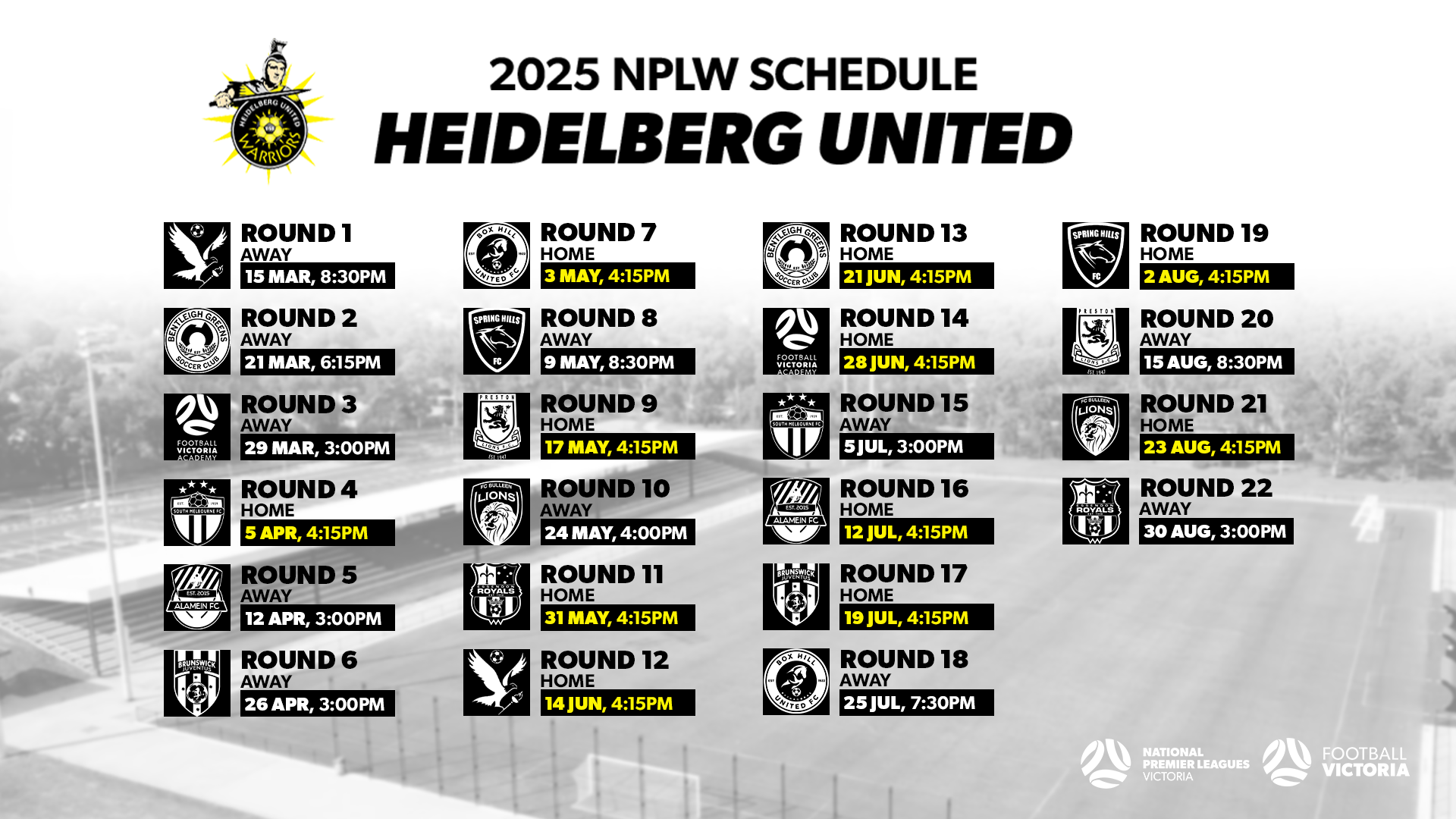 Heidelberg United FC 2025 NPLW Fixture