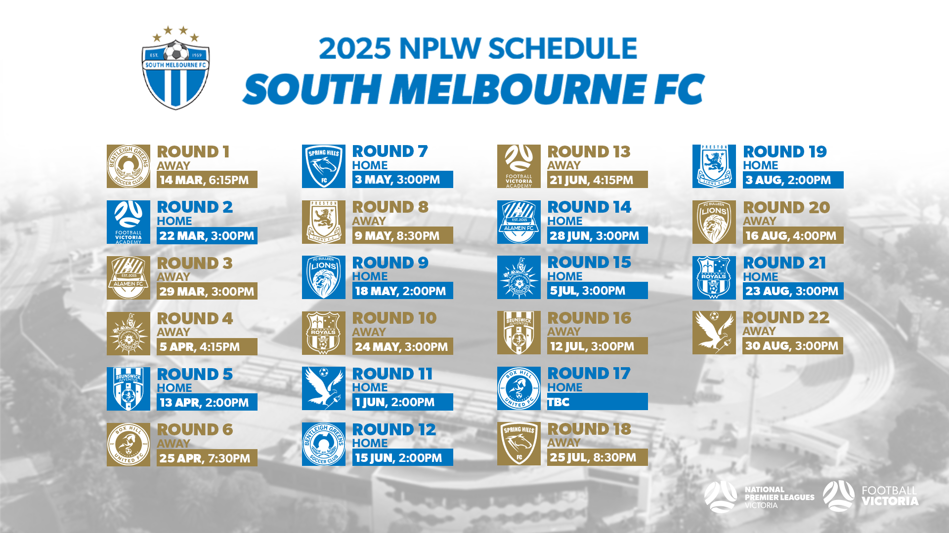 South Melbourne FC 2025 NPLW Fixture
