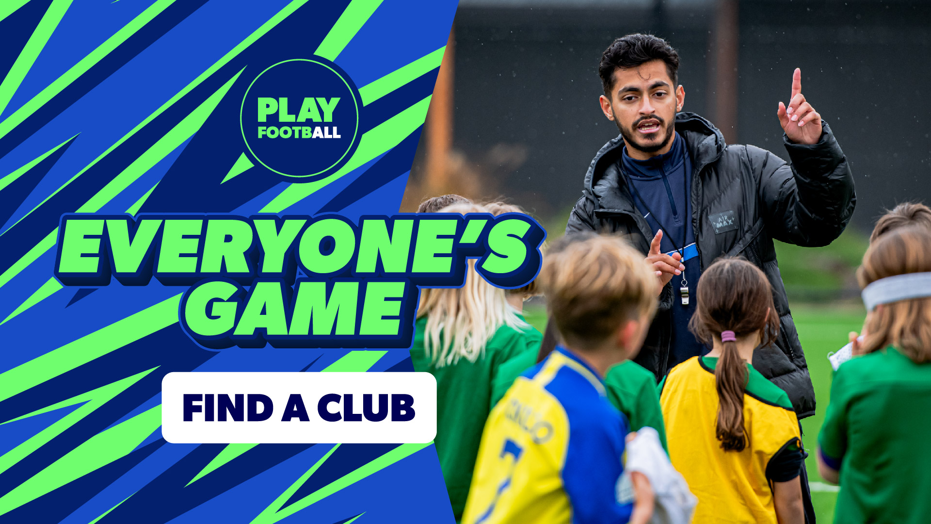 Play Football 2025 Coaches Image. Man coaching children