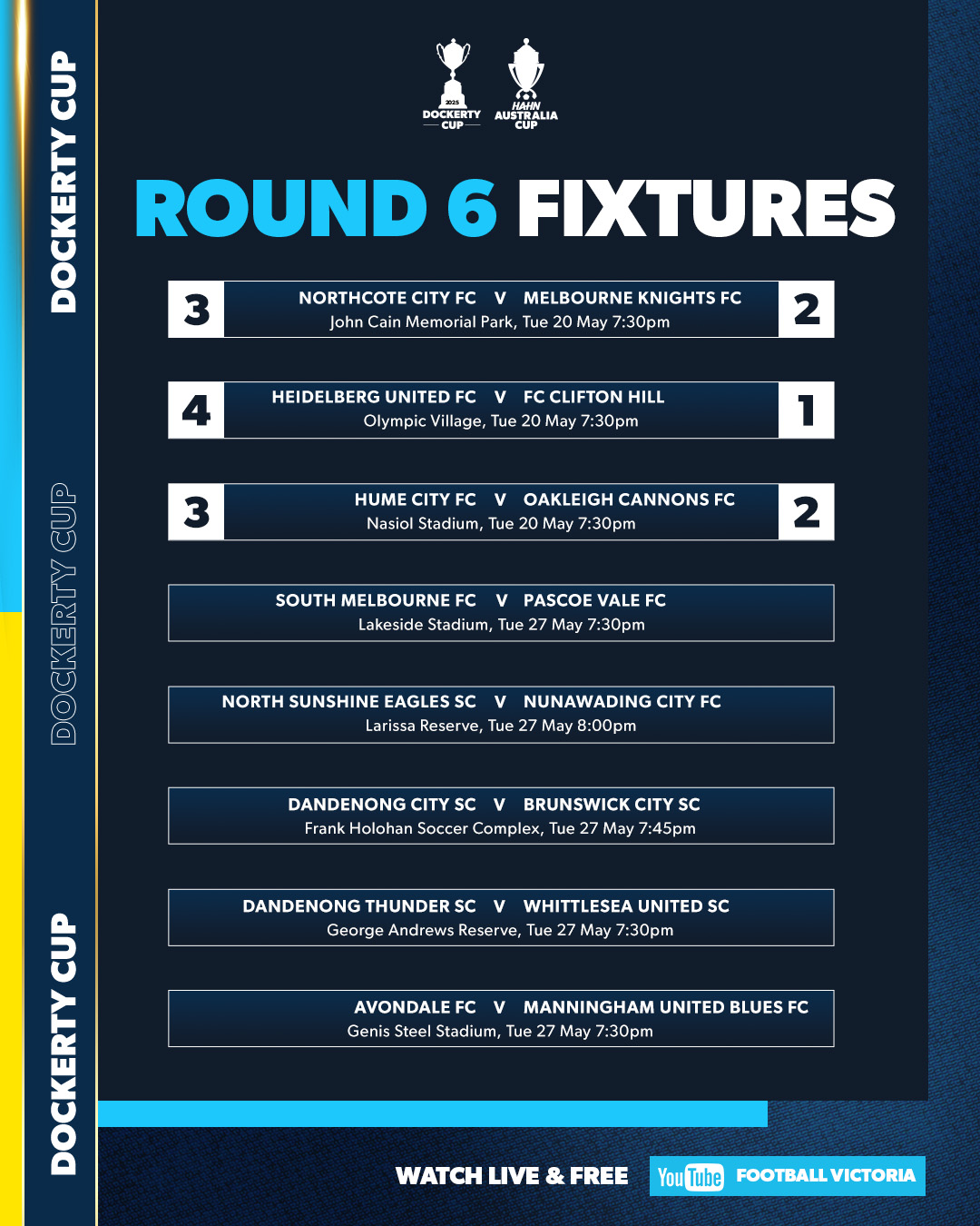 Dockerty Cup 2025 Round of 16 fixture update