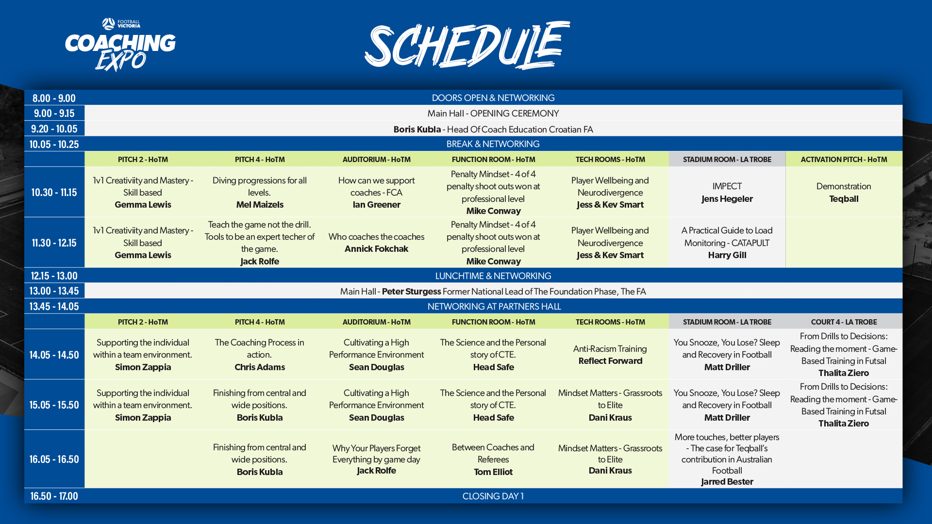 Saturday 2026 FV Coaching Expo Schedule