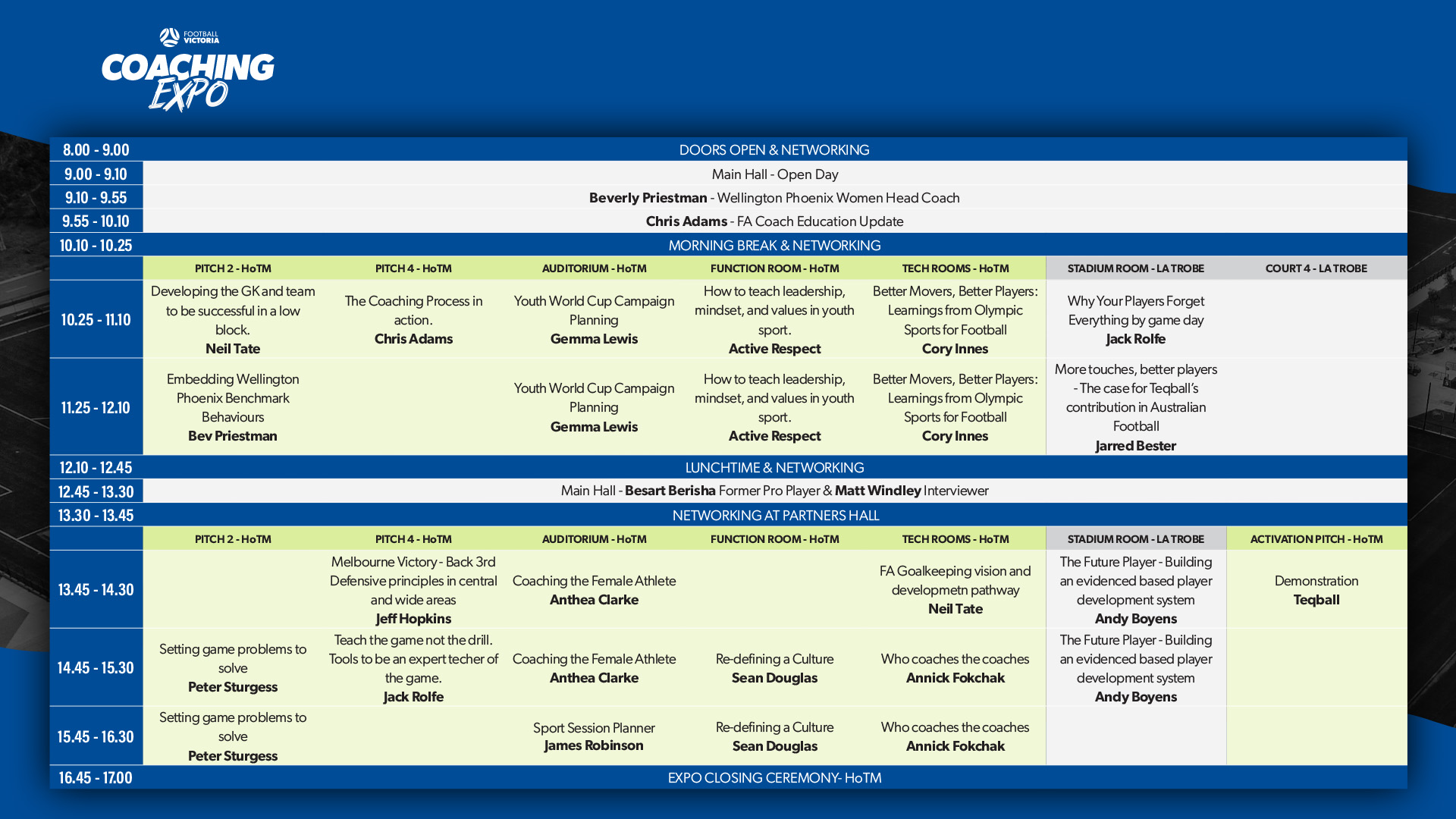 2026 FV Coaching Expo Sunday Schedule