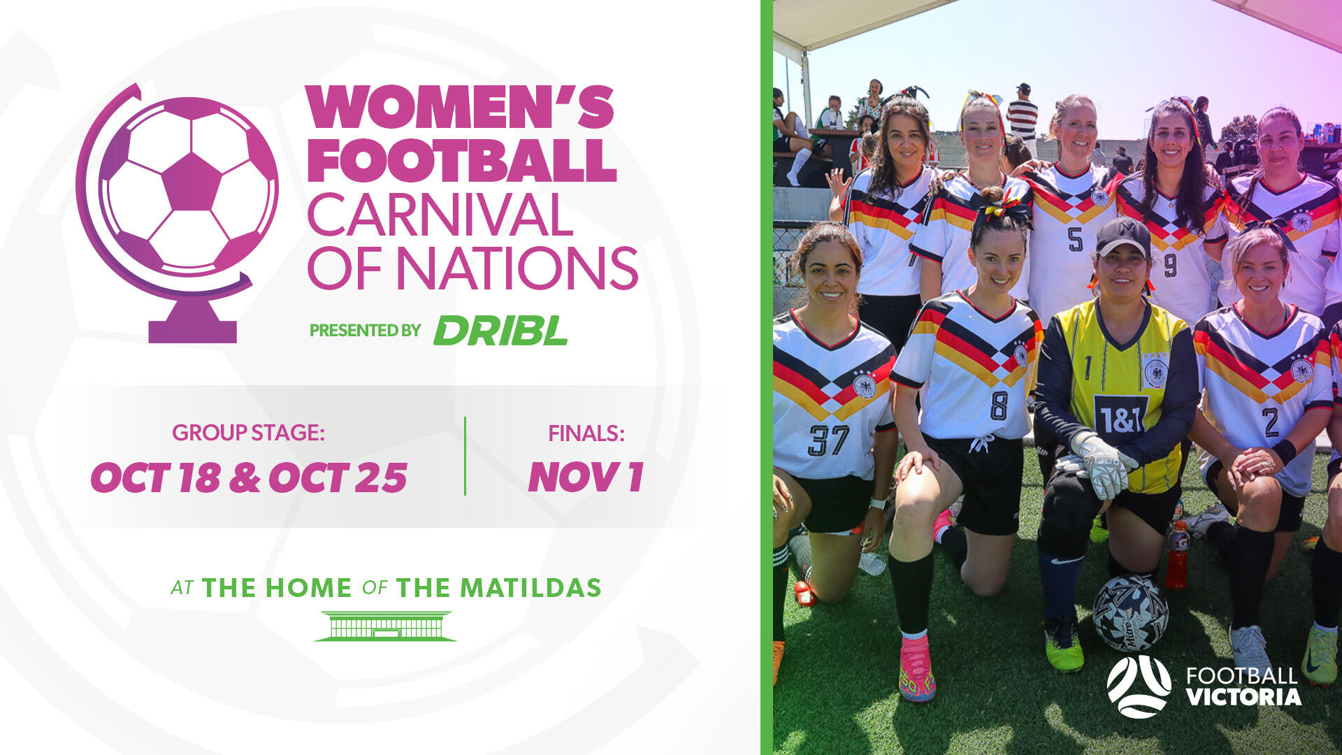 Women's Football Carnival of Nations presented by Dribl | Oct 18, Oct 25 & Nov 1 | The Home of The Matildas