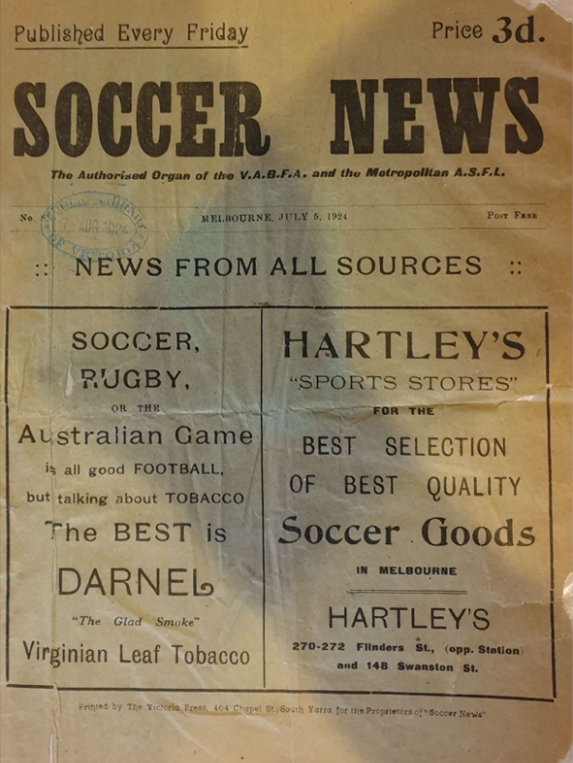 Front page of Soccer News, 5 July 1924
