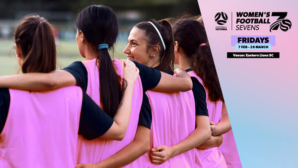 Women's Football Seven's image of a group of females with arms around each other.